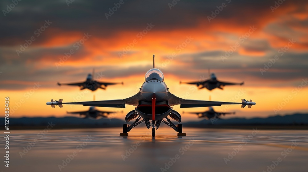 Fototapeta premium Fighter Jet Parked for Refueling at Sunset