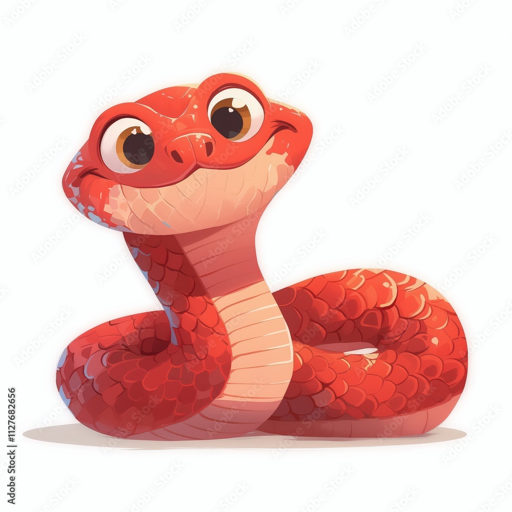 Fototapeta premium Adorable Red Cartoon Snake Illustration with Playful Expression
