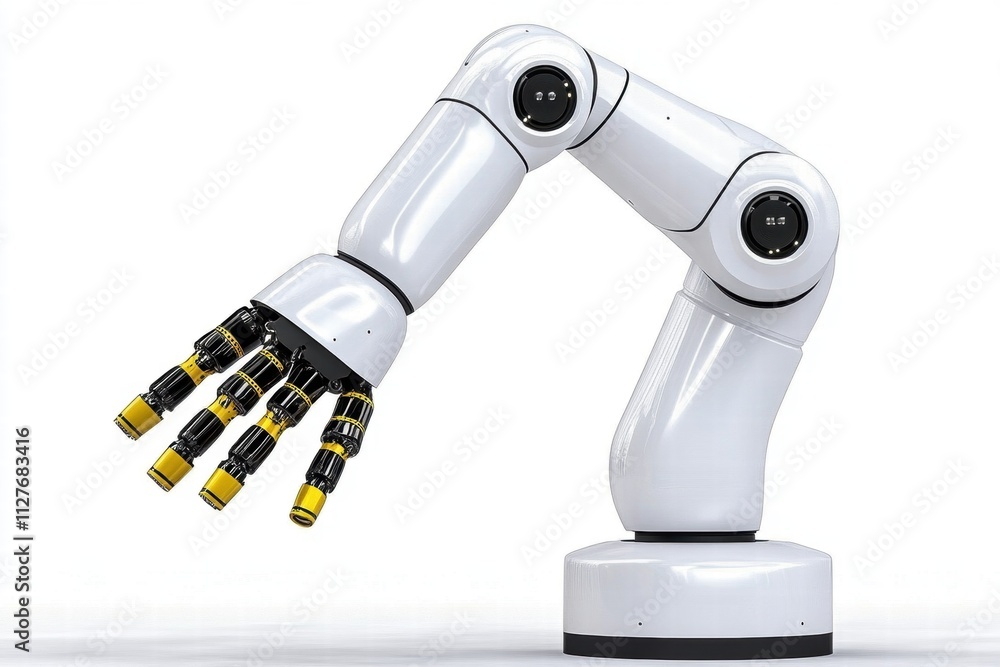 Robotic Arm Extending Hand, Isolated on White Background Robotic Arm Extending Hand, Isolated on White Background