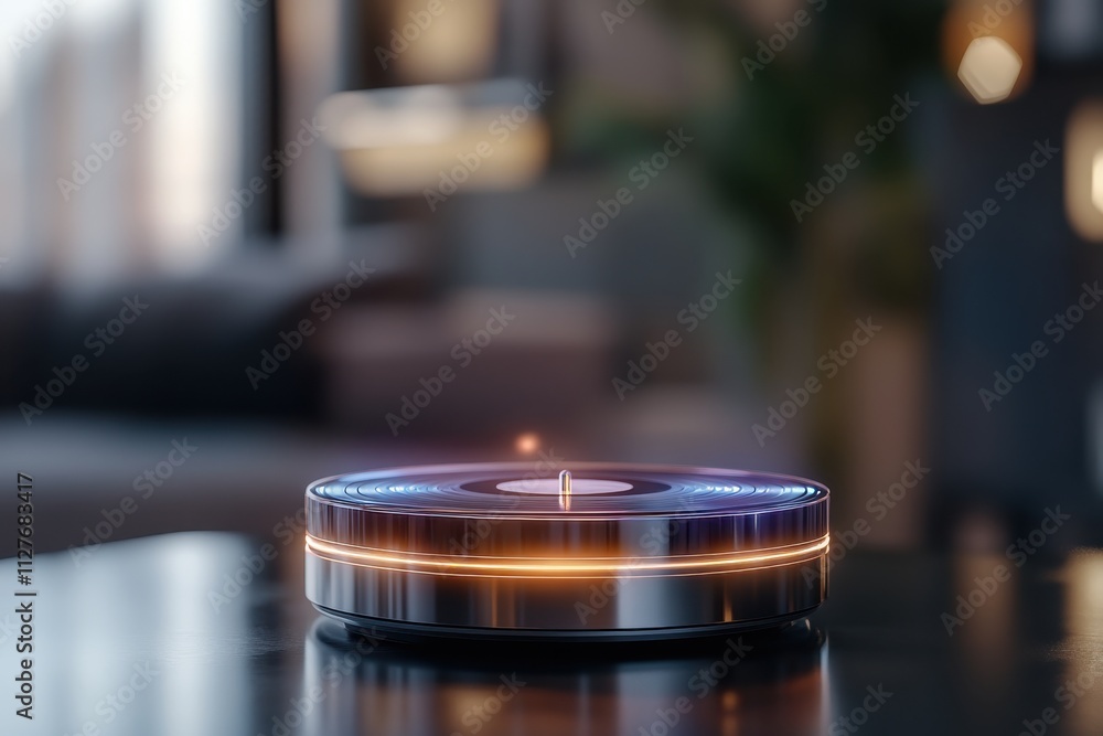 This innovative image showcases a futuristic vinyl player that features glowing edge lights, emphasizing the fusion of modern aesthetics with classic record-playing technology. This innovative image showcases a futuristic vinyl player that features glowing edge lights, emphasizing the fusion of modern aesthetics with classic record-playing technology.