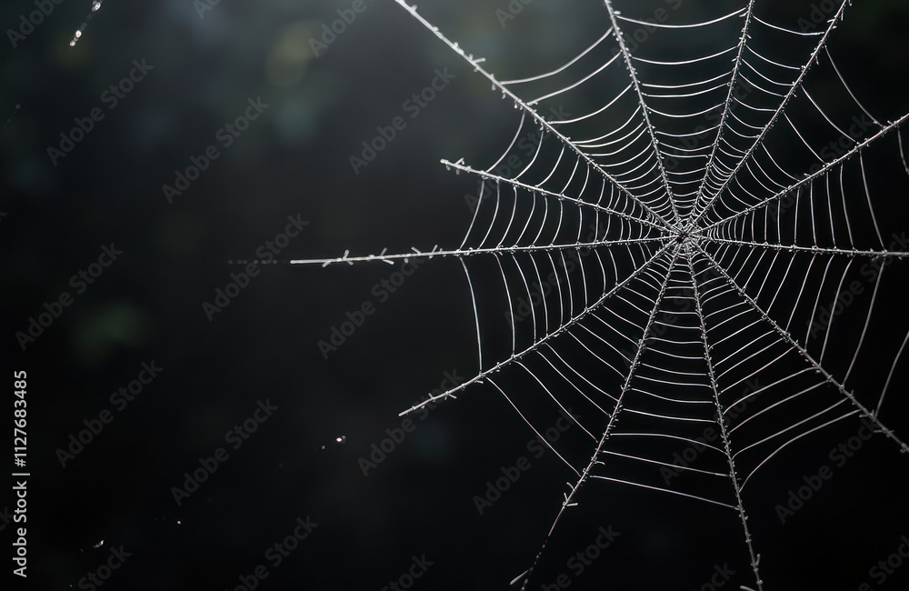 Naklejka premium Detailed close-up spider web intricate design against dark background. Nature design beauty. Creative pattern of web strands. Dark web photo for creative projects.