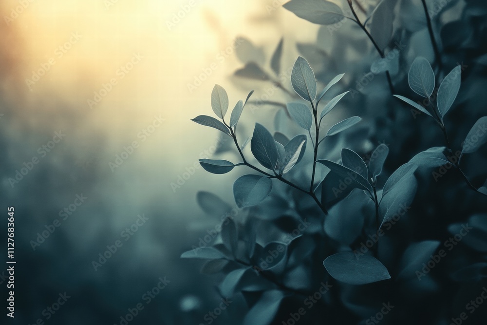Serene Teal Leaves in Soft Sunlight Serene Teal Leaves in Soft Sunlight