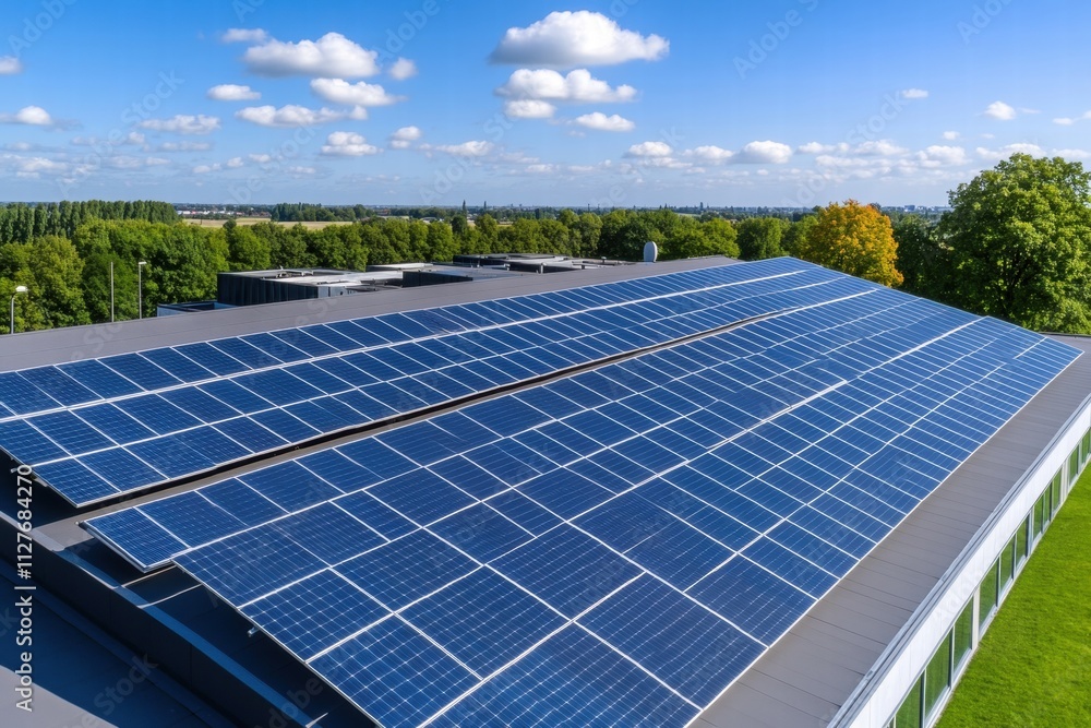 Solar Panels on Modern Building Roof Solar Panels on Modern Building Roof