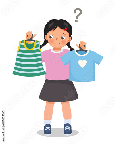 Little girl confused to choose clothes to wear