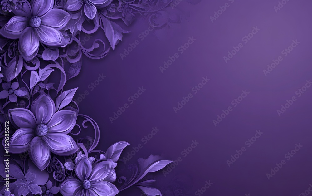 Violet purple background with lace-inspired floral patterns on the left side, creating an elegant and sophisticated design for a banner or poster template,
Violet purple background with lace-inspired floral patterns on the left side, creating an elegant and sophisticated design for a banner or poster template,