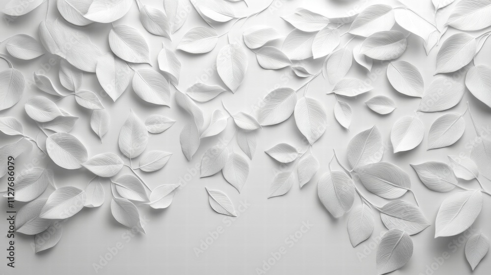 White Leaf Pattern on White Background White Leaf Pattern on White Background