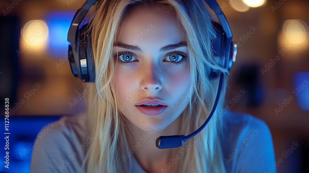 Gamer Girl Focus: Headset, Blue Light, Winning Gamer Girl Focus: Headset, Blue Light, Winning