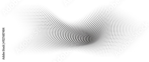 Background Flowing Wave Dot Halftone Pattern: Curve Gradient Shape on Transparent Background. Suitable for AI, Tech, Network, Digital, Science, and Technology Themes.