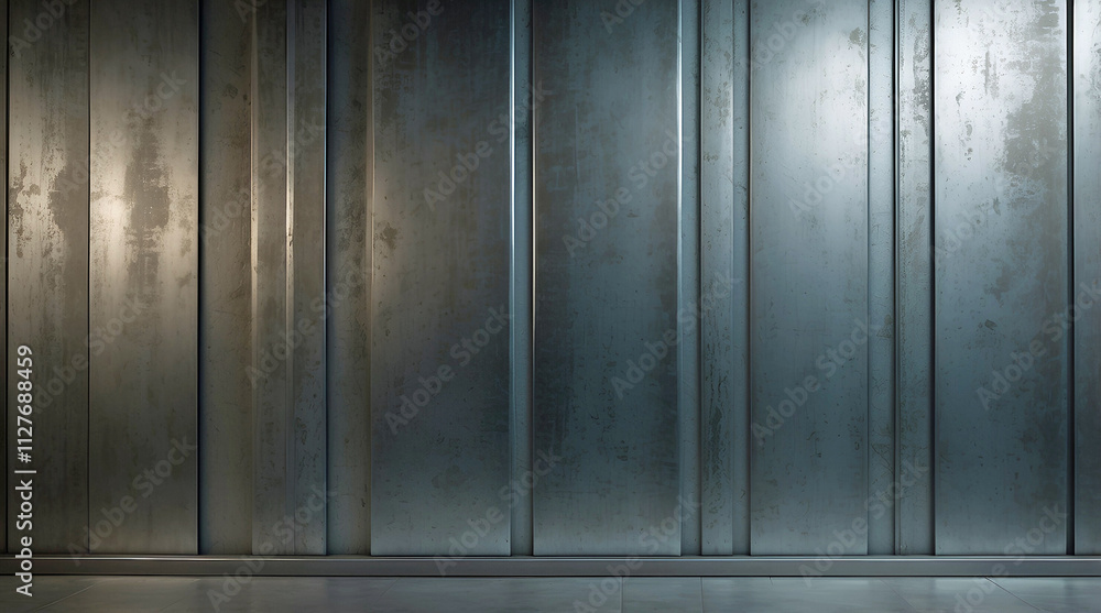 Industrial Metallic Wall Featuring Brushed Steel Panels With Aged Texture And Subtle Lighting Perfect For Modern Architectural Designs Industrial Metallic Wall Featuring Brushed Steel Panels With Aged Texture And Subtle Lighting Perfect For Modern Architectural Designs