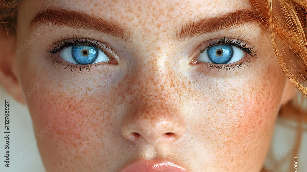Stunning Blue Eyes, Freckles: A Close-Up Beauty Stunning Blue Eyes, Freckles: A Close-Up Beauty
