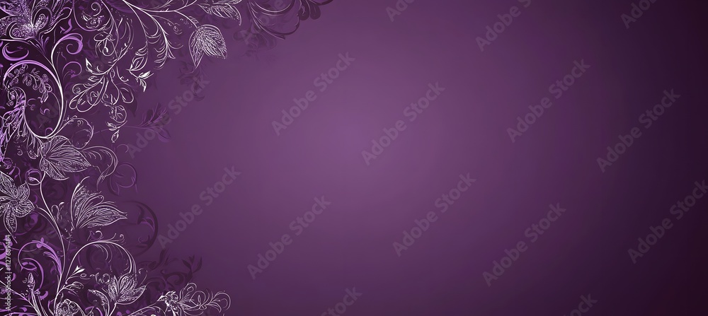 Violet purple background with lace-inspired floral patterns on the left side, creating an elegant and sophisticated design for a banner or poster template,
Violet purple background with lace-inspired floral patterns on the left side, creating an elegant and sophisticated design for a banner or poster template,