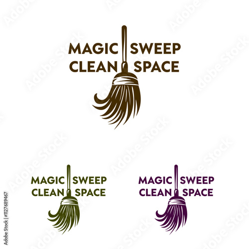 Broom logo design used for Magic Sweep Clean Space business, suitable for cleaning service, home maintenance concepts, advertising materials, broom products. EPS Layered Vector File