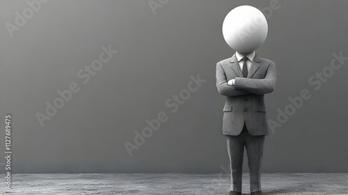 Egg-Head Executive:  A Modern Business Enigma,  Standing Confidently,  Silently Observing.