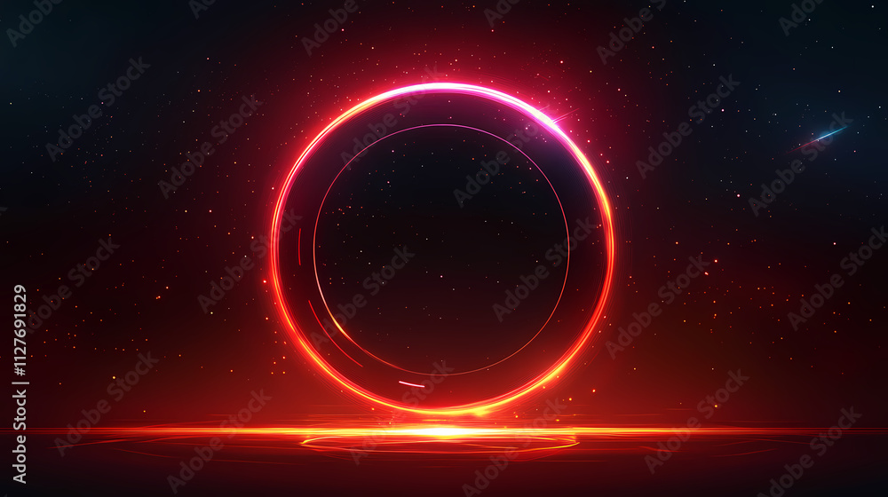Obraz premium A circle nred eon magic portal in a futuristic style, by night, cosmos, edited generative ai. Eon. Illustration