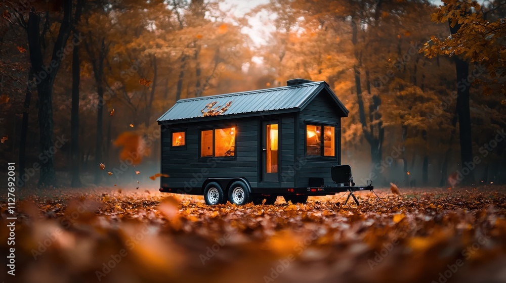 Obraz premium Cozy Tiny House Among Autumn Leaves