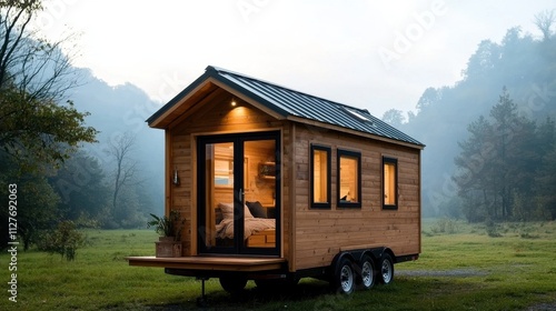 Tiny House on Wheels in Soft Morning Light