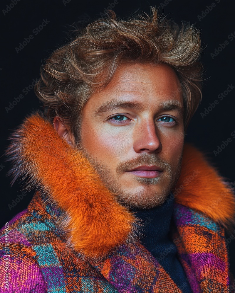 A man with a beard and mustache wearing a fur coat A man with a beard and mustache wearing a fur coat