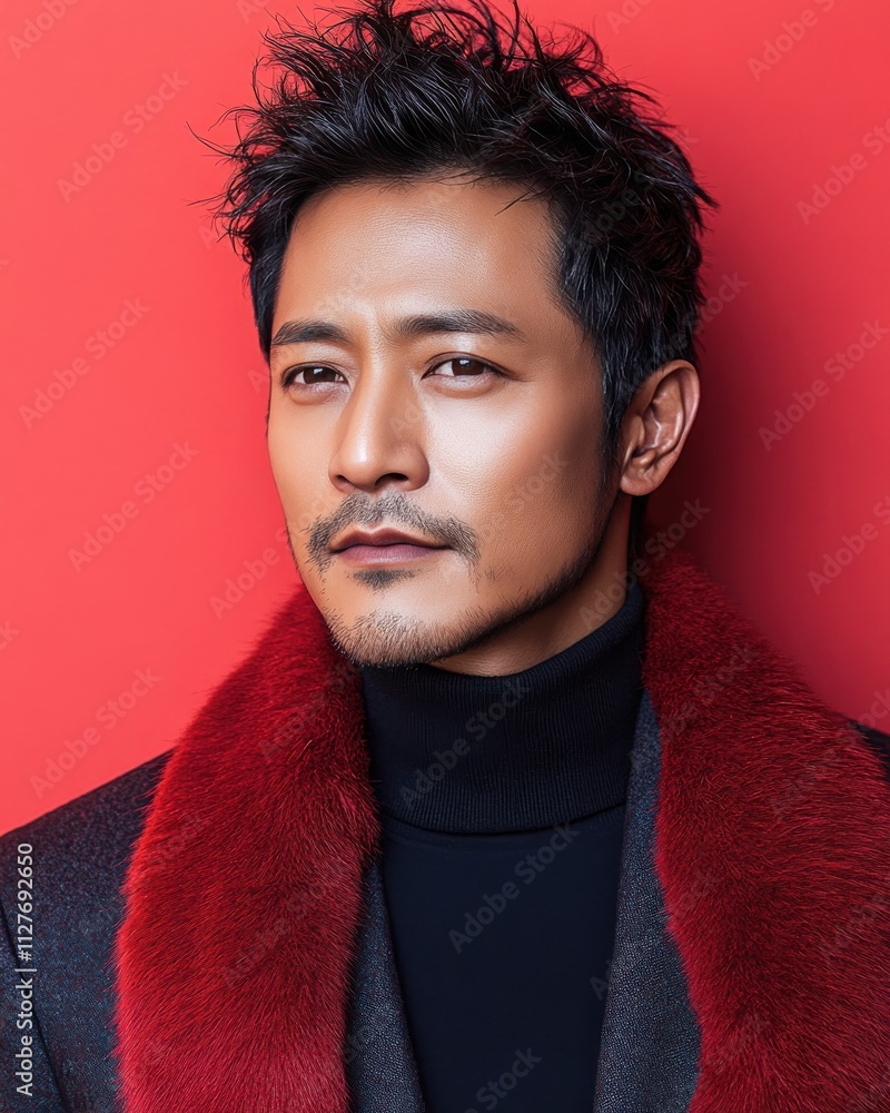 A man with a beard and mustache wearing a fur coat A man with a beard and mustache wearing a fur coat