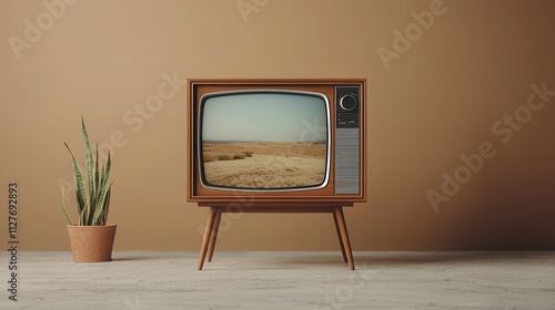 Vintage lifestyle 80s-90s tv set in rustic home environment photo