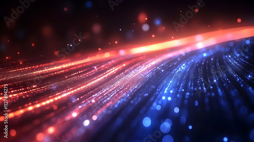 Red and Blue Light Trails Flow Dynamically, Abstract Background, Glowing Particles Shimmer, Vivid Colors Blend Seamlessly, Energetic Visuals Captivate