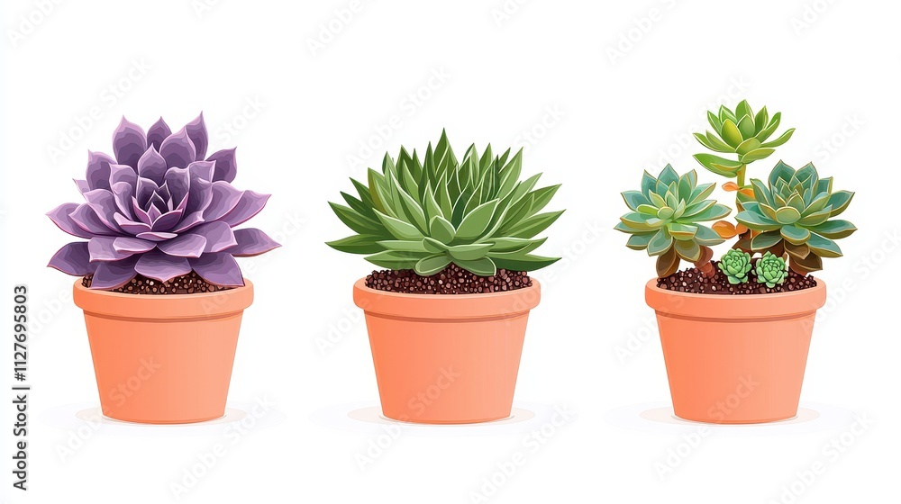 Fototapeta premium Colorful Succulents in Terracotta Pots for Home and Garden Decor
