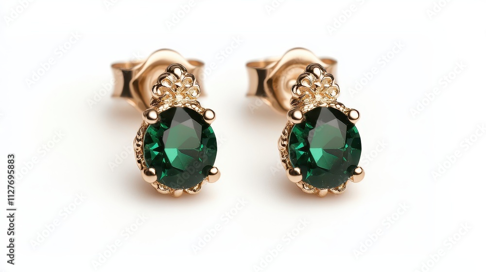 Elegant Gold Earrings with Deep Green Gemstone Centers Elegant Gold Earrings with Deep Green Gemstone Centers