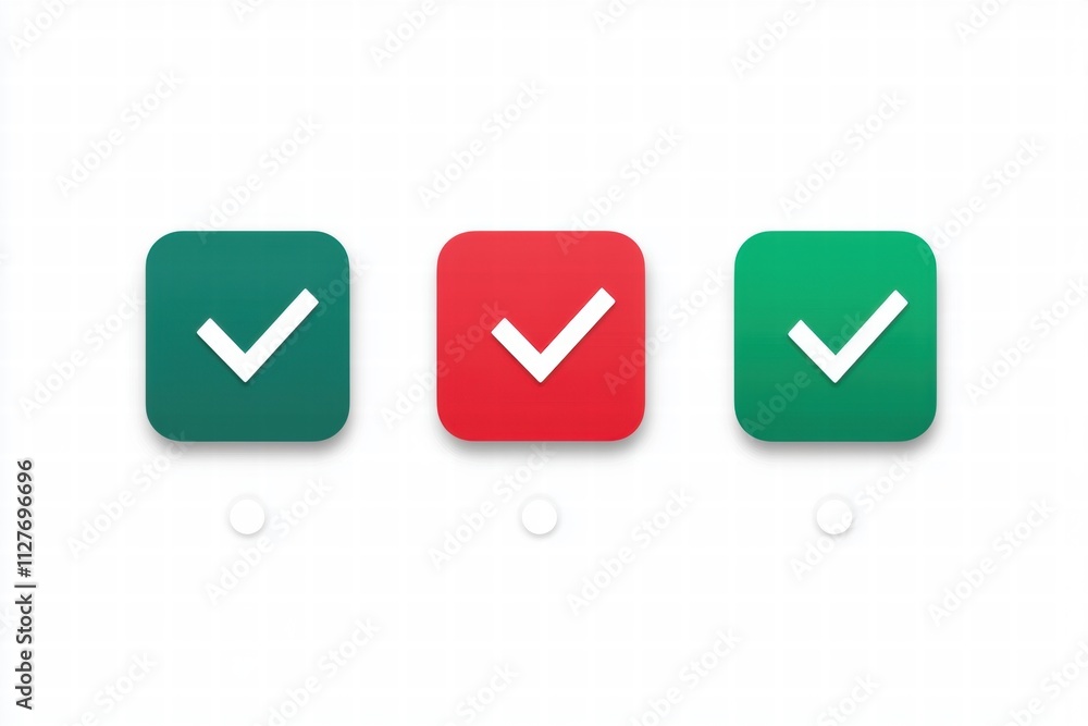 Three Checkmark Buttons Green, Red, and Teal Three Checkmark Buttons Green, Red, and Teal