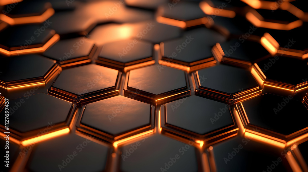 Hexagon Pattern: Abstract 3D Geometric Design with Glowing Edges Hexagon Pattern: Abstract 3D Geometric Design with Glowing Edges
