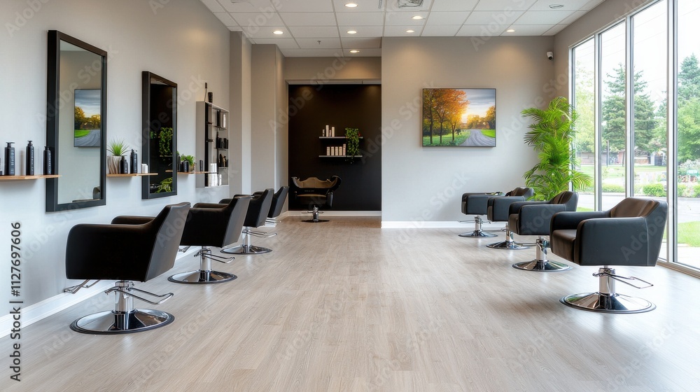 Fototapeta premium Modern Hair Studio with Monochromatic Palette