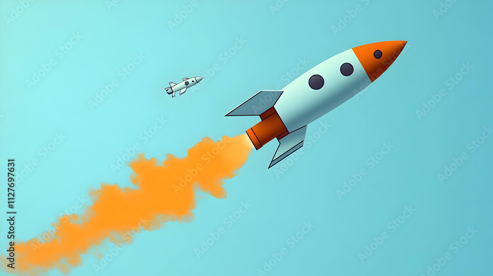Rockets Launch into Space, Orange Trails Blaze Brightly Rockets Launch into Space, Orange Trails Blaze Brightly