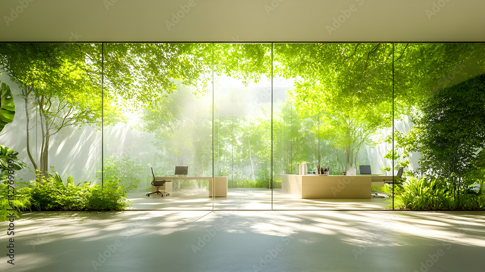 Serene Office Design: Nature-Inspired Workspace with Lush Greenery Serene Office Design: Nature-Inspired Workspace with Lush Greenery