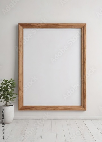 Wooden frame with white mat border on clean white wall, art, simplicity, elegance, interior design, display