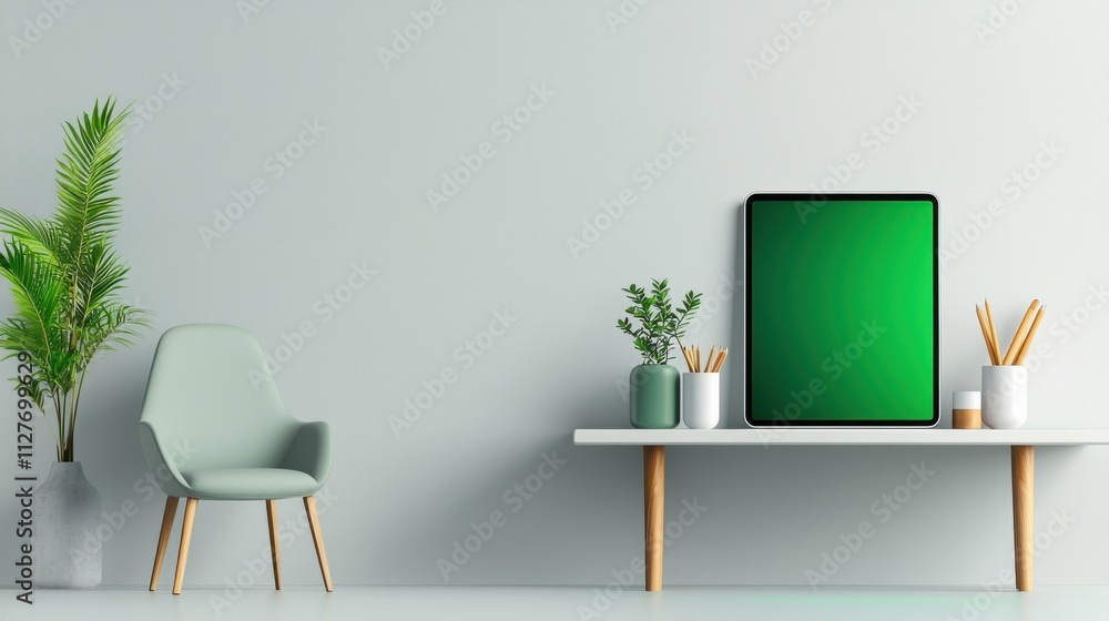 Fototapeta premium Minimalist Tablet Display with Green Screen