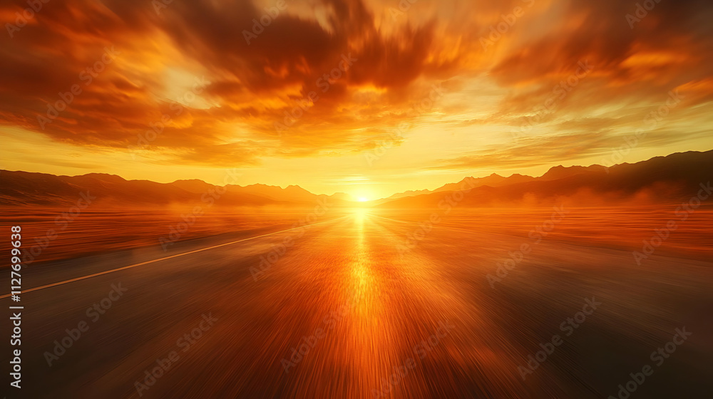 Desert Highway Sunset: Journey Towards Golden Horizon Desert Highway Sunset: Journey Towards Golden Horizon
