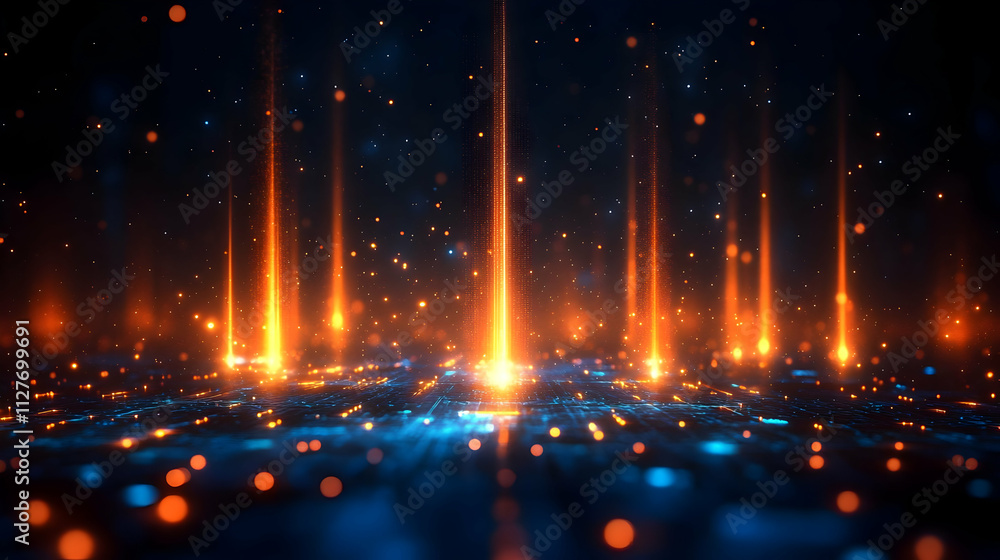 Fototapeta premium Digital Rays Illuminate Futuristic Circuitry, Abstract Technology Background