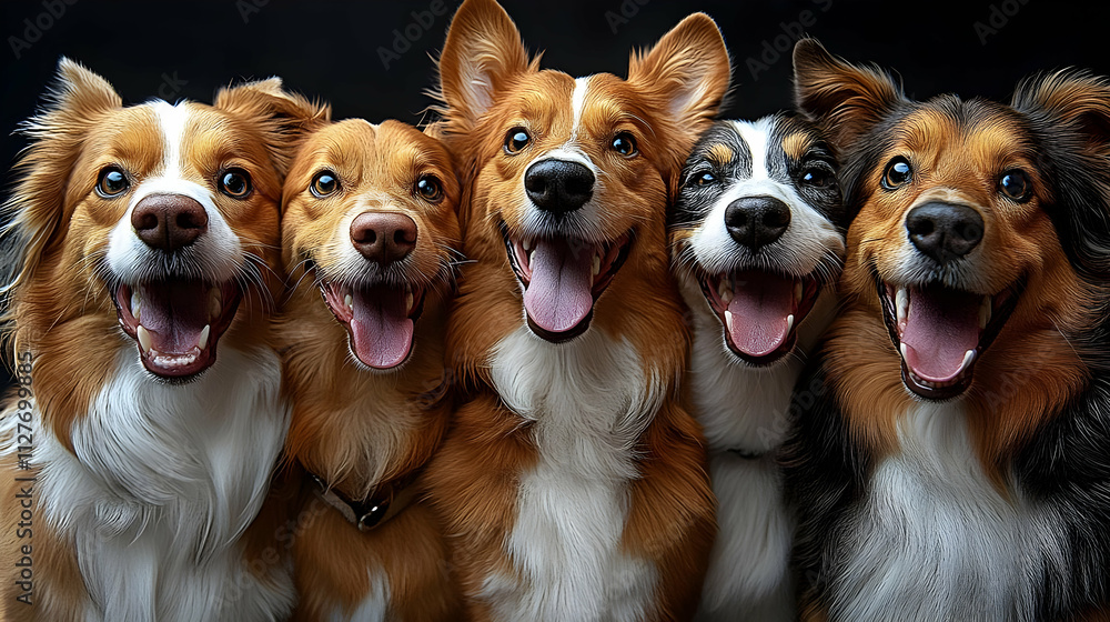 Happy Dogs Smile Together Joyfully Outdoors