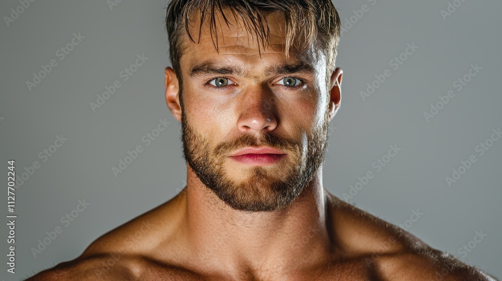 Obraz premium Athletic Shirtless Man with Intense Expression