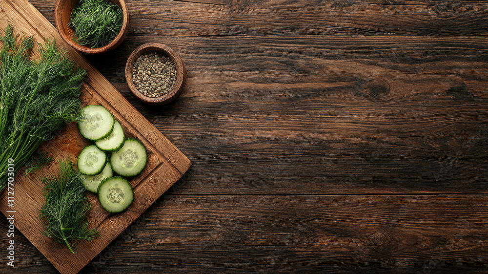 Nutrient-rich plants superfood organic. Fresh dill and sliced cucumber displayed together in a vibrant, appealing arrangement. Nutrient-rich plants superfood organic. Fresh dill and sliced cucumber displayed together in a vibrant, appealing arrangement.