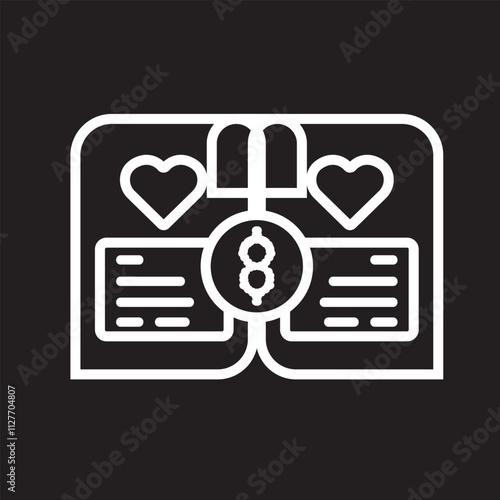 Elegant wedding cost icon with a money symbol, a heart, and wedding rings. Perfect for budgeting designs, planners, and wedding-related financial illustration