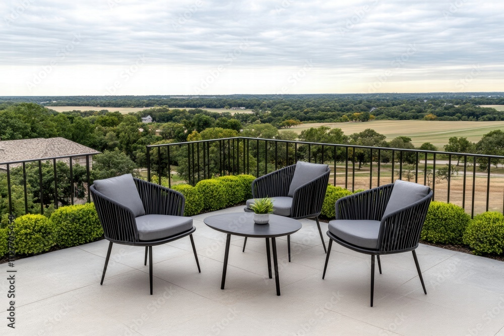 Fototapeta premium Modern Outdoor Patio Furniture with Scenic View