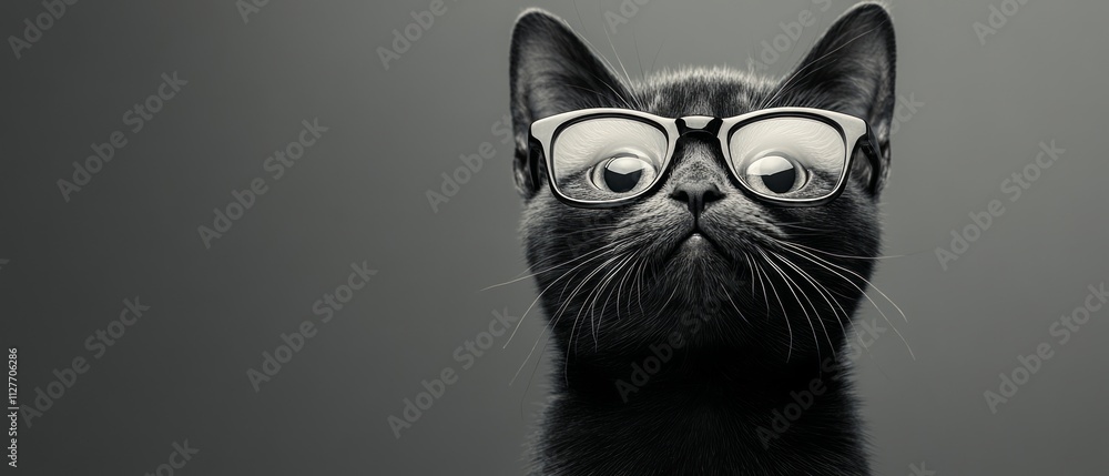 cute cat. A stylish black cat wearing oversized glasses, striking a humorous pose against a minimalistic dark background. cute cat. A stylish black cat wearing oversized glasses, striking a humorous pose against a minimalistic dark background.