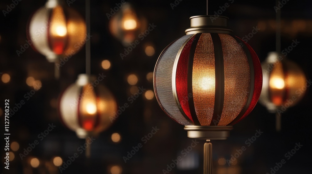 Elegant Red and Gold Lanterns Glowing in the Dark Elegant Red and Gold Lanterns Glowing in the Dark