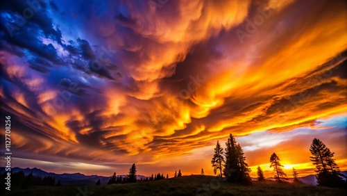 Dramatic Silhouette of Cloud Roll with Majestic Sunset Over Horizon, Evoking a Sense of Tranquility and Wonder in Nature’s Splendor photo