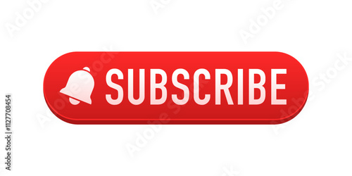 Subscribe with bell icon. Notification icon button. Red button subscribe to channel social media, marketing, blog. Subscribe video channel button. Vector illustration