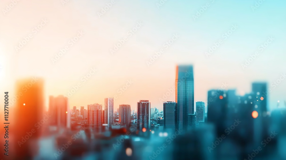 Stunning city skyline with blurred lights during sunset in modern urban environment. Stunning city skyline with blurred lights during sunset in modern urban environment.