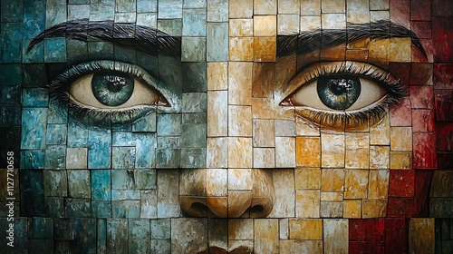 Mosaic Portrait  Woman s Face  Eyes  Artistic Tiles photo