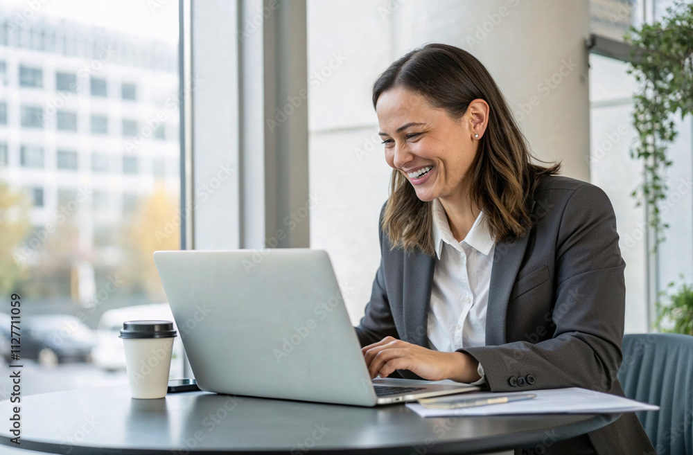 Business professional working enthusiastically in a modern office Business professional working enthusiastically in a modern office