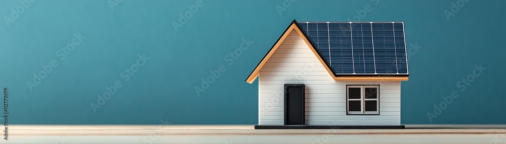 Fototapeta premium Modern house with solar panels, showcasing sustainable energy solutions.