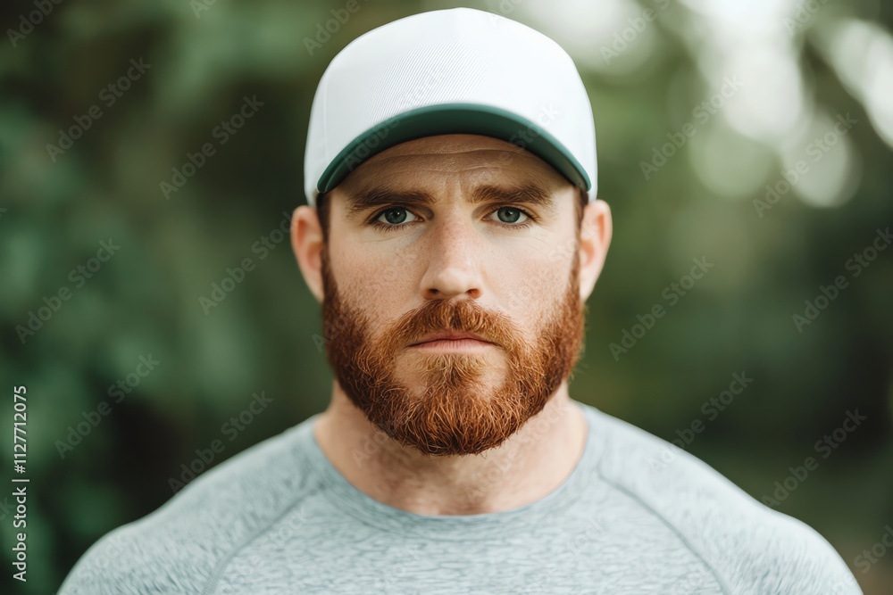 A focused man with a beard wearing a cap, showcasing determination and strength. A focused man with a beard wearing a cap, showcasing determination and strength.