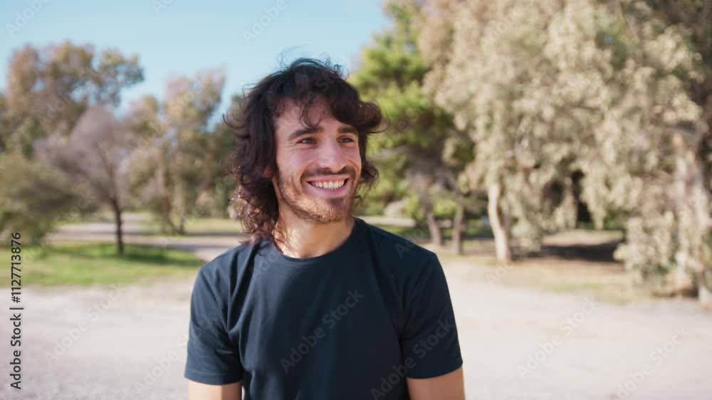 Happy Man Smiles After Seeing A Joy Before His Eyes Happy Man Smiles After Seeing A Joy Before His Eyes